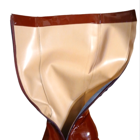 Italian Patent Burgundy Knee High Block Heel Boots Women’s size … - Picture 9 of 14